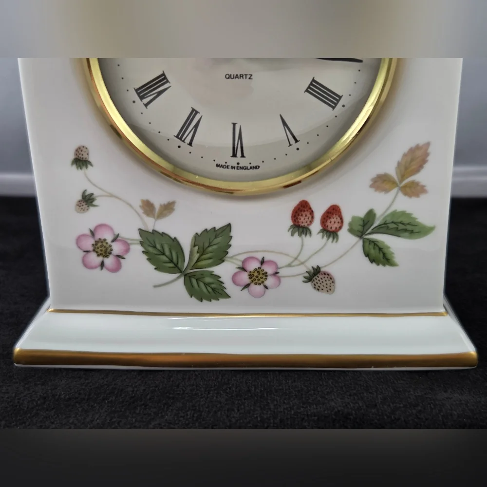 Vintage Wedgwood Bone China Wild Strawberry Dome Mantle Clock